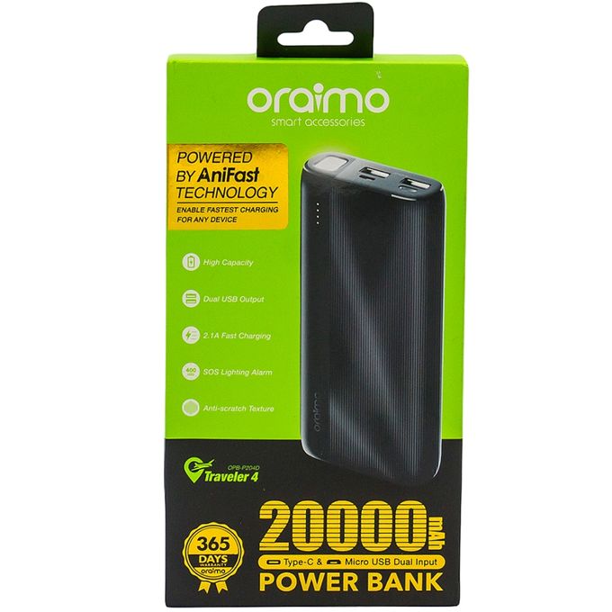 oraimo Traveler 4 20000mAh 2.1A Triple Ports Charge Rapide LED Power Bank