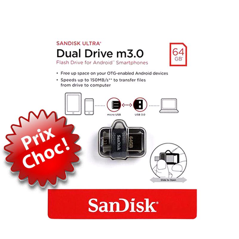 Acheter Clé USB 64 Go SanDisk Ultra Dual Drive (SDDD3-064G-G46)
