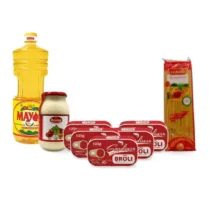 Pack_alimentaire_huile_Mayor,_mayonnaise_Roma,_sardine_Broli,_spaghetti_la_Pasta