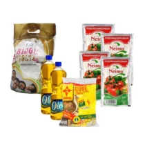 Pack_alimentaire_Riz_Bijou_Gold_5Kg_2_bouteilles_d_huile_Oléo_1L_1_paquet_de_cube Maggi, 4 sachet de tomate Neima