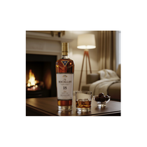 Verre de whisky Macallan 18 Ans Double Cask, avec sa robe ambrée, prêt à être dégusté.