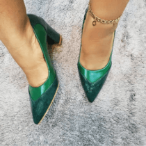 Escarpins à talon carré - Cuir lisse - avec motif reptile