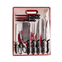 Set de couteaux de cuisine 11 pièces, idéal pour toutes les préparations, couleur rouge
