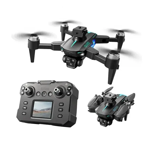 Image du mini drone KY605s télécommandé en vol avec lumières LED allumées