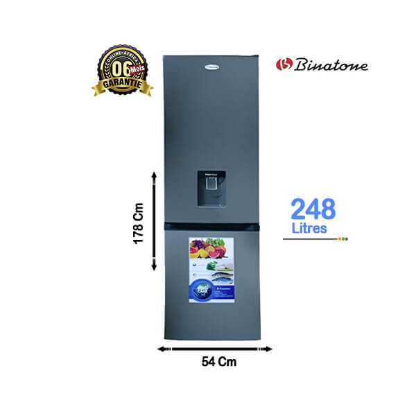 Réfrigérateur combiné Binatone 248L - Vue d'ensemble, design élégant et compact