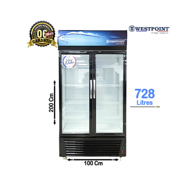Réfrigérateur vitrine Westpoint 728L - Vue de face, produits exposés