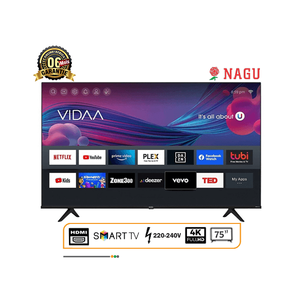 La smart TV nagu de 75 pouces en vue de face