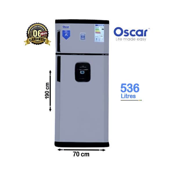 Réfrigérateur Double Battants Oscar 536L Vue de face, design élégant