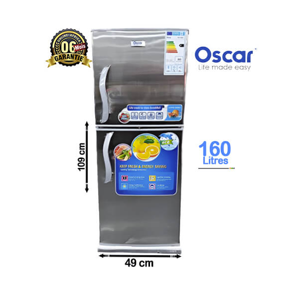 Réfrigérateur Double Battants Oscar 160L Vue de face, design compact