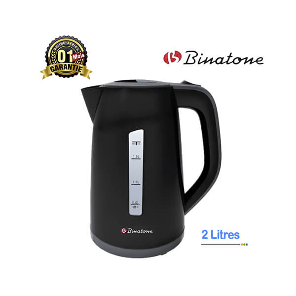 Bouilloire Électrique BINATONE 2L Vue de face, design moderne et élégant