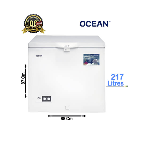 Congélateur Coffre OCEAN 217L Vue de face, design compact et spacieux