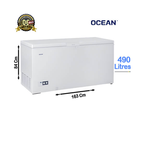 Congélateur Coffre OCEAN 490L Vue de face, design robuste et ultraspacieux