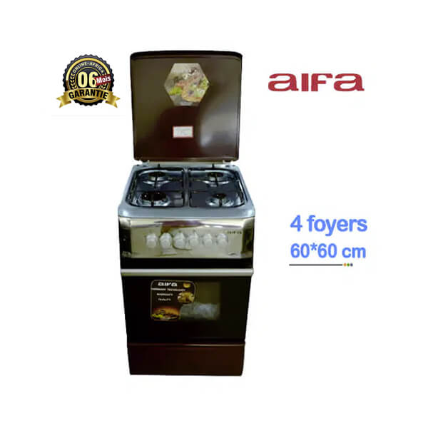 Cuisinière à Gaz AIFA 4 Foyers Vue de face, design élégant