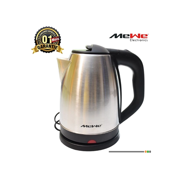 Bouilloire électrique MEWE 1.5L en acier inoxydable avec base noire et poignée ergonomique