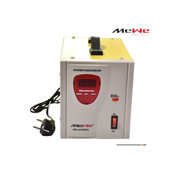 Régulateur de tension MEWE MW-AST500VA 500W avec affichage LED indiquant la tension