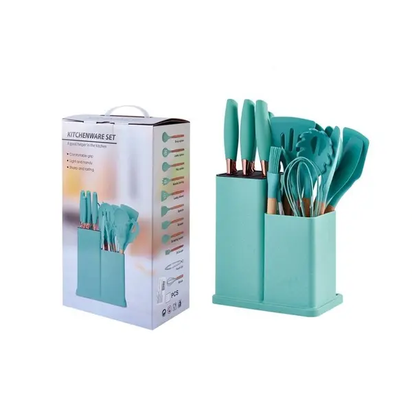 Set de louche en Silicone - Poignées en Bois - 19 pièces