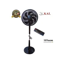 Ventilateur télécommandé KAL F8 de couleur noire, avec télécommande et un fonctionnement silencieux. Il mesure 18 pouces et a une garantie de 3 mois