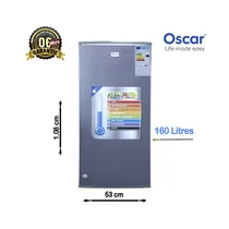 Mini réfrigérateur Oscar 160L OSC-R160S argenté sur fond blanc, design compact et moderne
